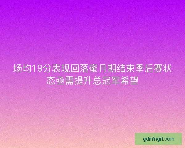 场均19分表现回落蜜月期结束季后赛状态亟需提升总冠军希望