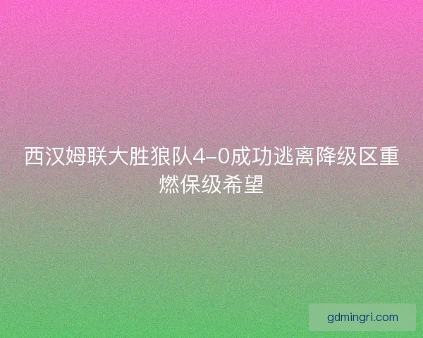 西汉姆联大胜狼队4-0成功逃离降级区重燃保级希望